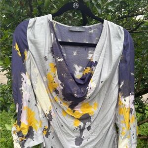 Vintage McQueen silk shirt size 40. Cowl neck, 3/4 length sleeves.